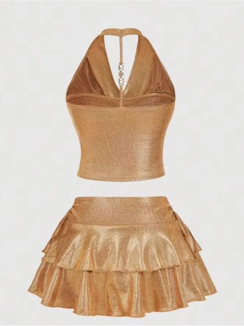 Metallic Gold Tiered Mini Skirt - Women's Gold Skirt